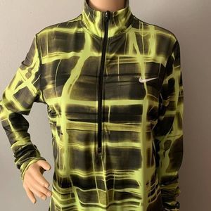 NEW Women's Medium NIKE Pro Half-Zip Long Sleeves Top Tee Black Green 589375-702